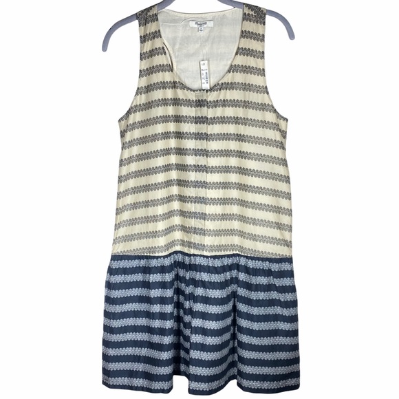 Madewell Dropwaist Trellis Stripe Swing Cotton Dress Black Tan Size Small NWT - Picture 7 of 13